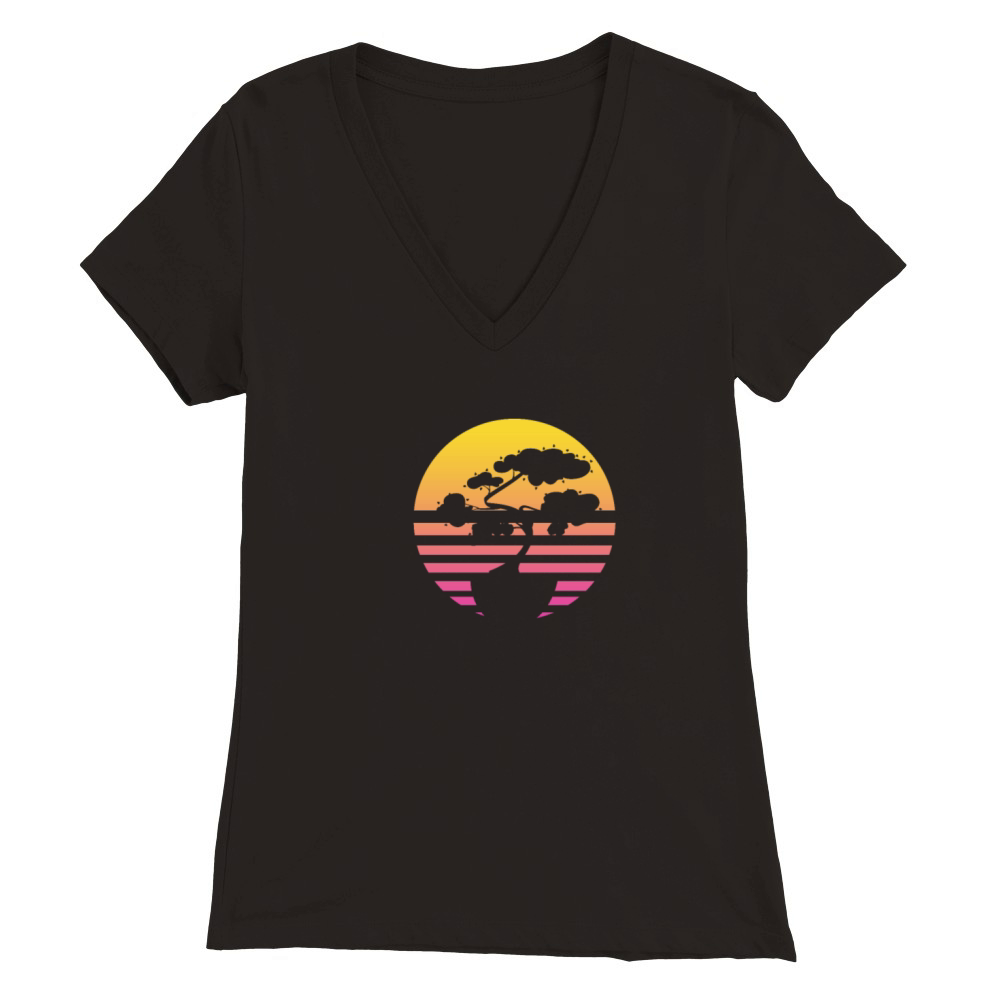 Bonsai Tree Sun Retro Vintage Premium Womens V-Neck T-shirt