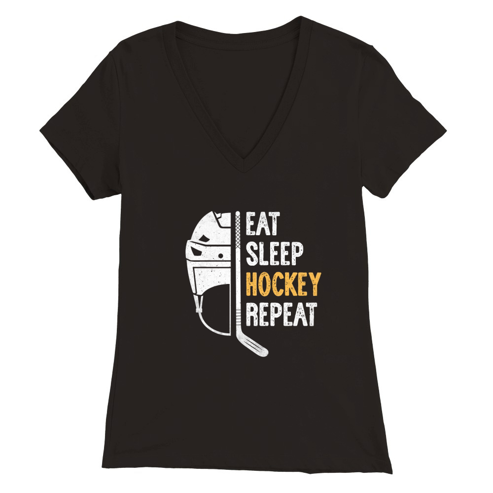 Eat Sleep Hockey Repeat Premium Womens V-Neck T-shirt