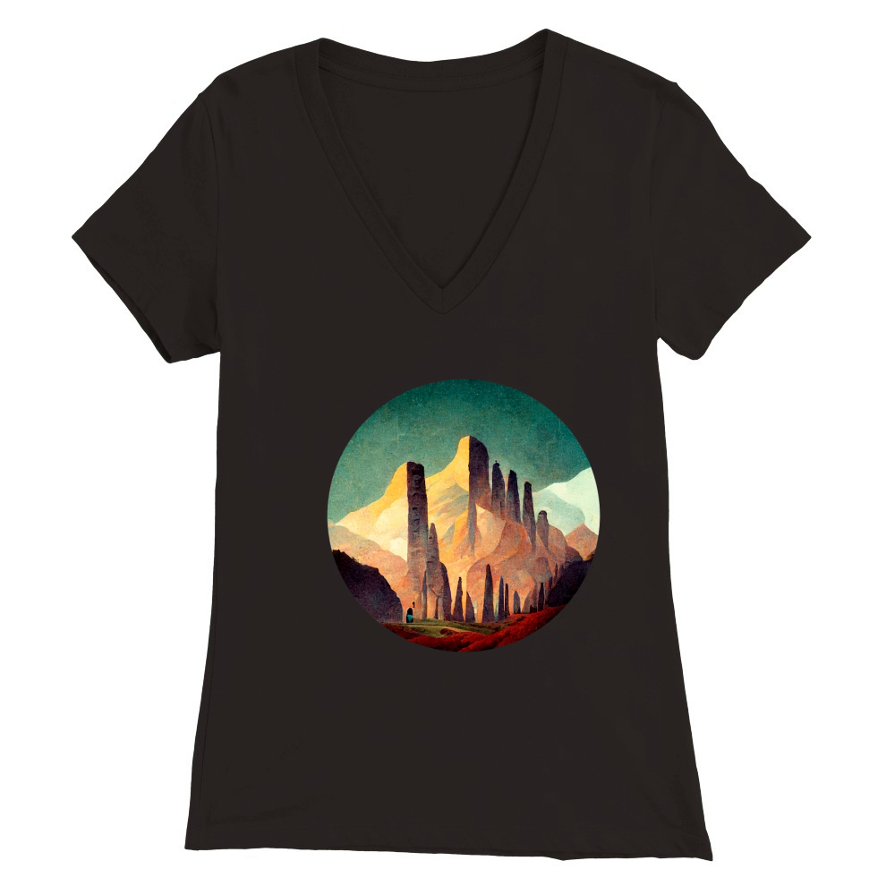 Retro Vintage Mountain Premium Womens V-Neck T-shirt