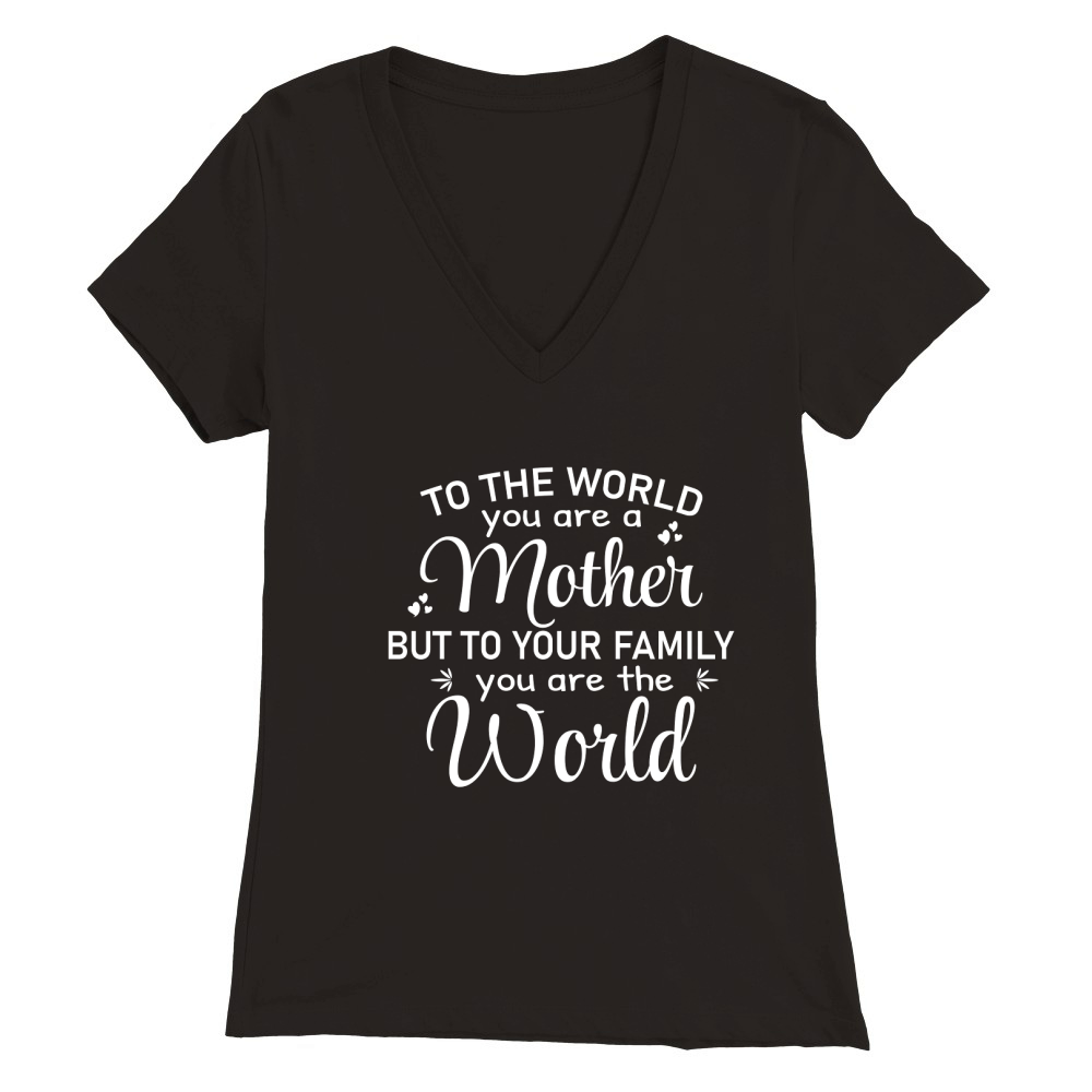 To The World You are a Mother But To Your Family you are the World 1 Premium Womens V-Neck T-shirt
