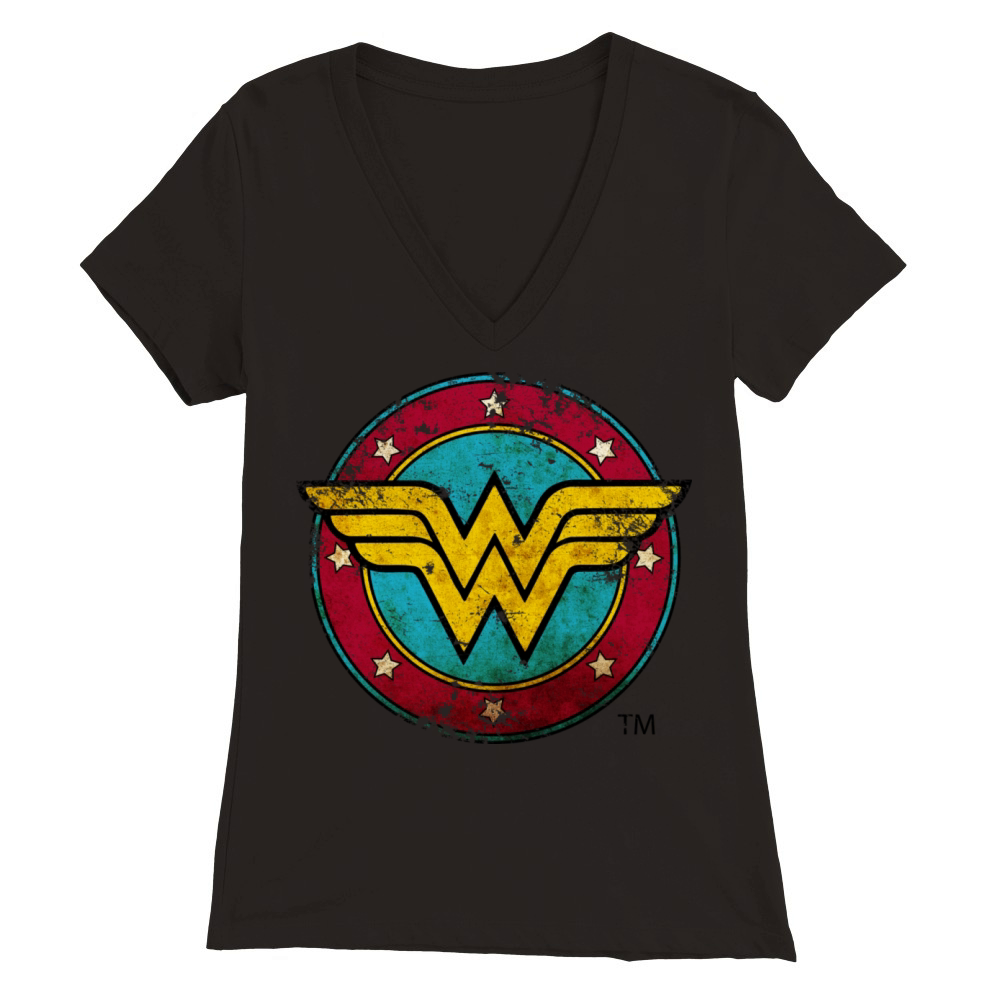 Wonder Woman Logo Distressed Premium Womens V-Neck T-shirt