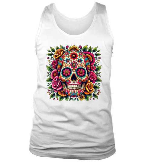 Sugar Skull with Colorful Floral Tank Top Unisex
