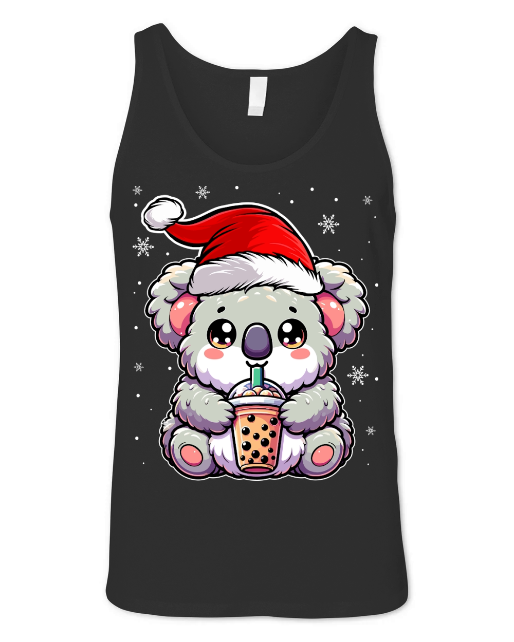 adorable koala drinking boba tea wearing santa hat 1 Unisex Jersey Tank
