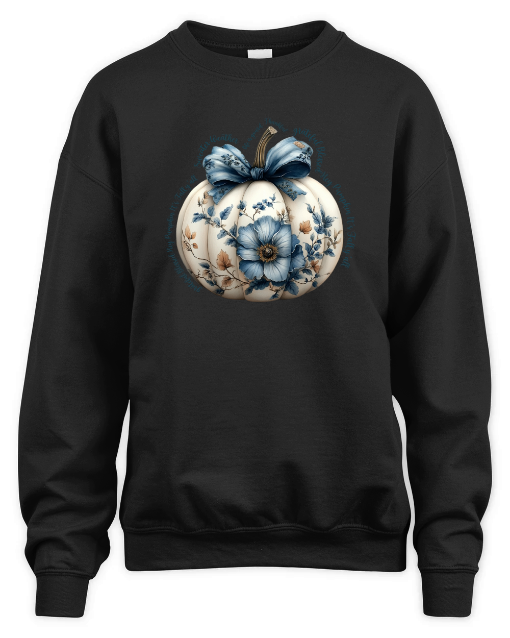Blue Floral Pumpkin 5 Unisex Premium Crewneck Sweatshirt