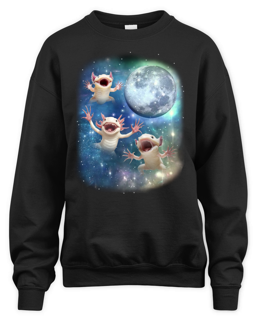 Three Axolotl Moon Weird Cursed Unisex Premium Crewneck Sweatshirt