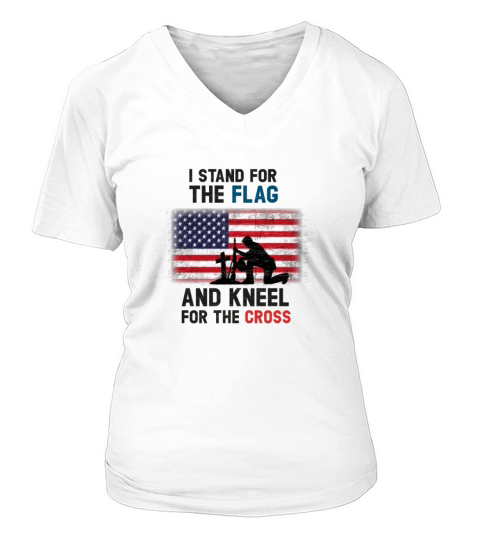 I Stand for the Flag I Kneel for the Cross V-neck T-Shirt Woman