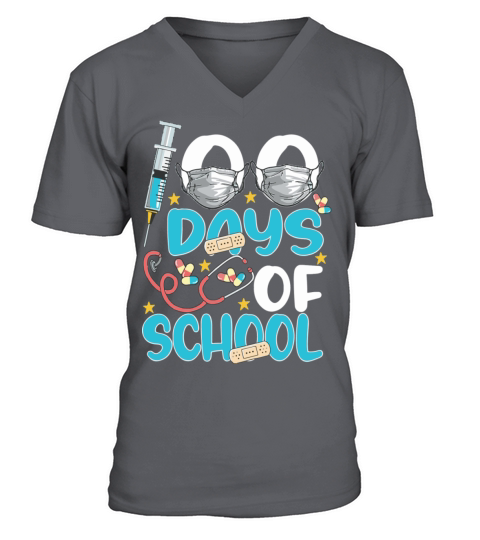 Nurse Happy 100 Days Of School Celebration Adults V-Neck T-shirt