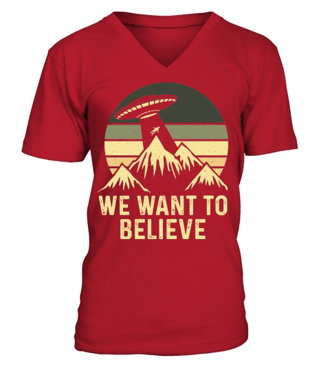 Vintage UFO Alien We want to Believe V-Neck T-shirt