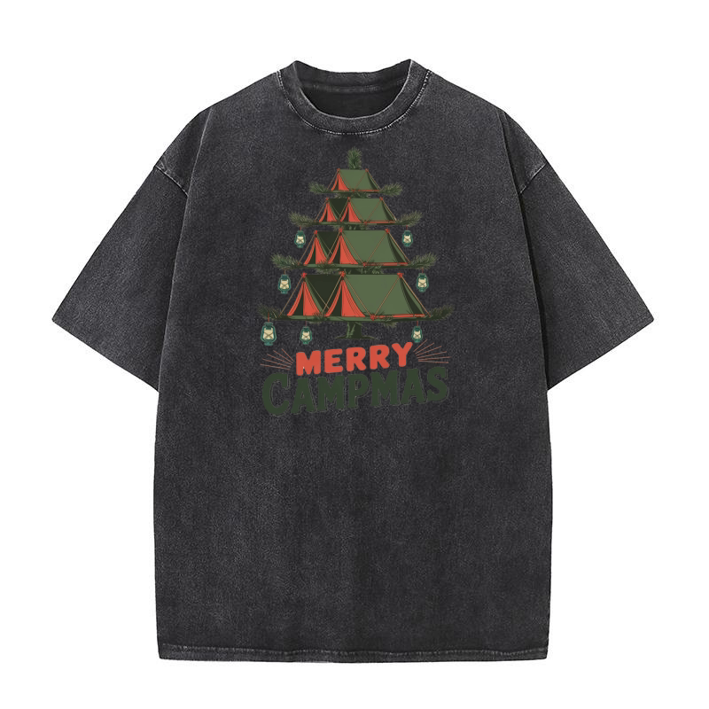 Christmas in the Air Festive Deer Graphics Washed T-Shirt