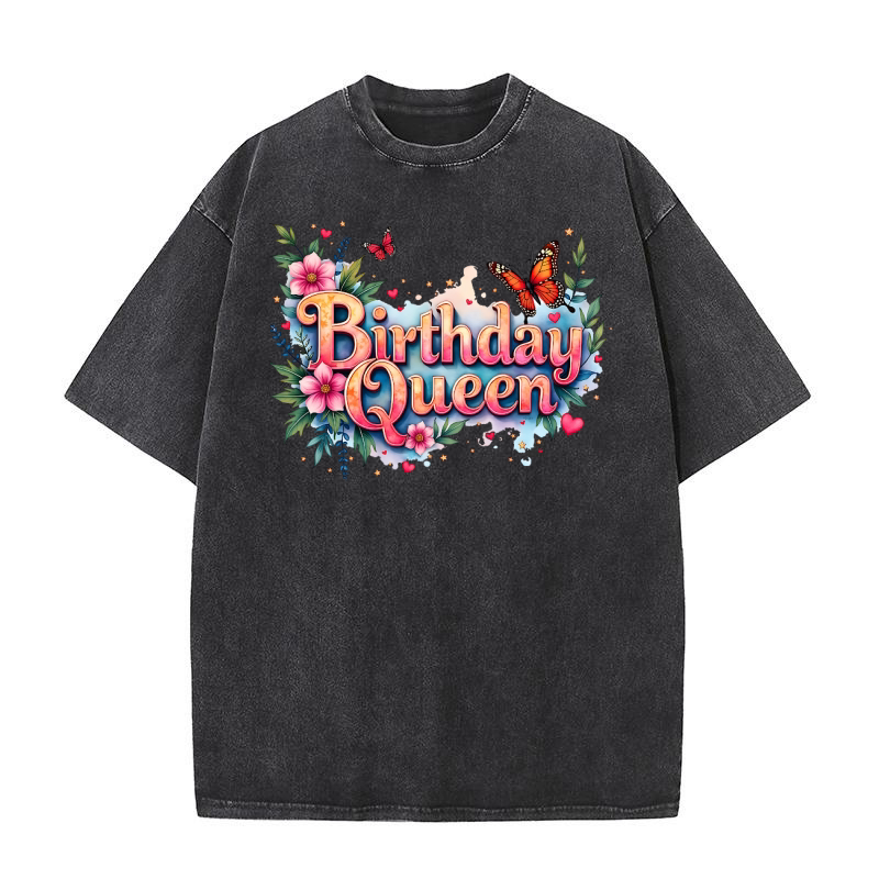 Happy Birthday Girl with Flower Blossoms Washed T-Shirt