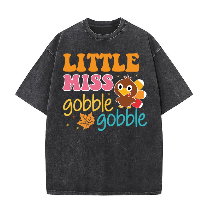 Little Miss Gobble Thanksgiving Washed T-Shirt