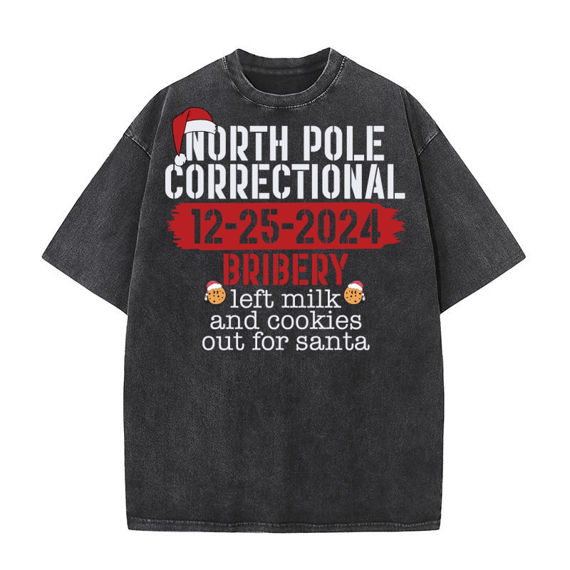North pole correctional 12 25 2024 bribery left milk and cookies out for santa Washed T-Shirt