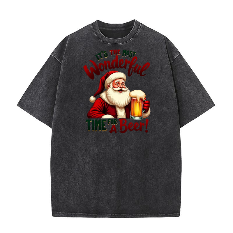 Santa Claus with Beer ! Washed T-Shirt