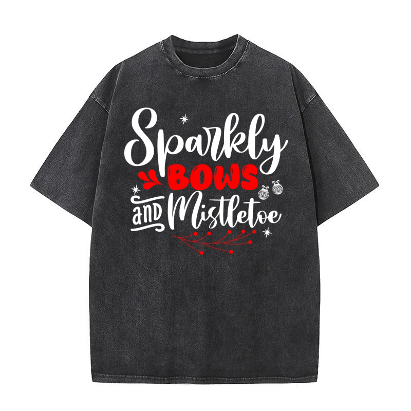 Sparkly Bows And Mistletoe Washed T-Shirt