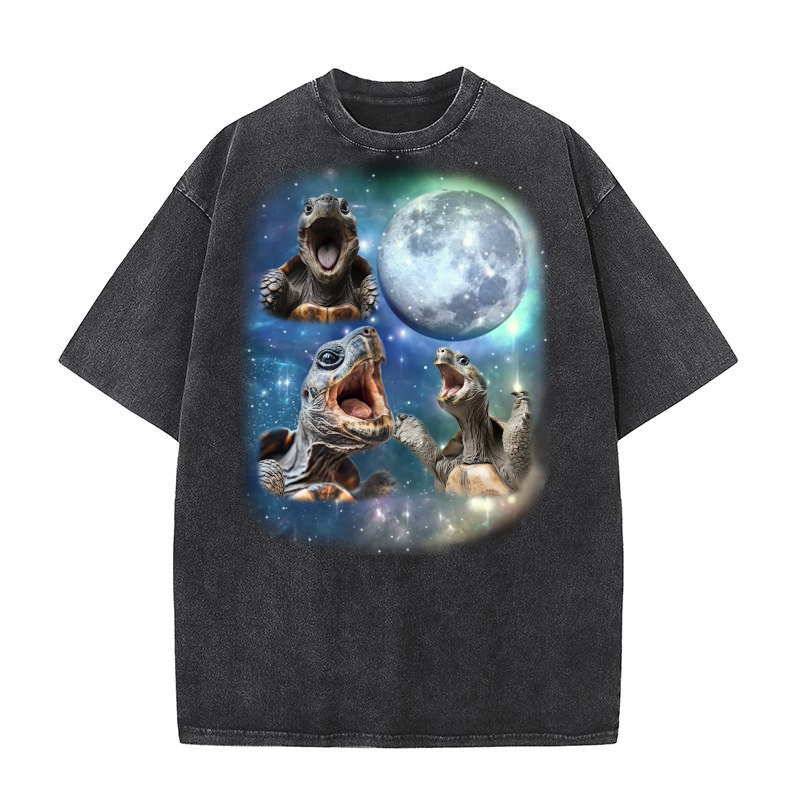 Three Tortoise Moon Weird Cursed Washed T-Shirt