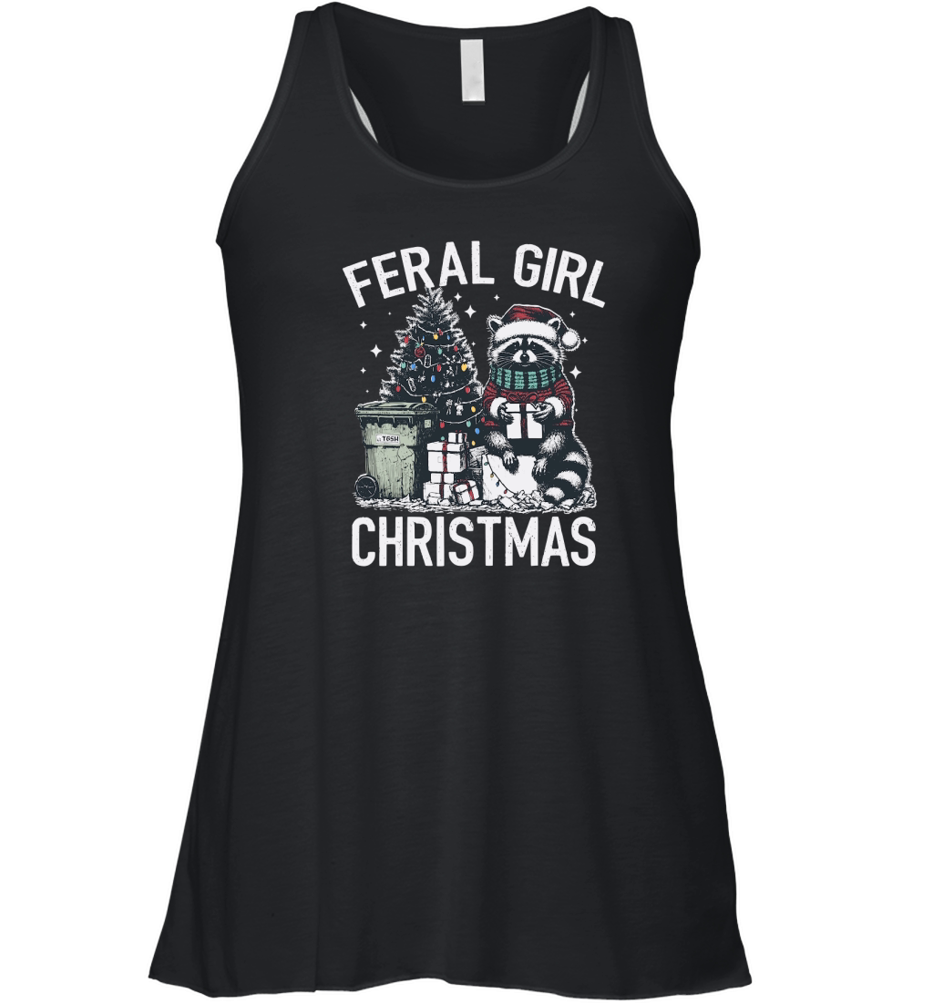 Feral Girl Christmas Raccoon D Color Women's Flowy Tank Top