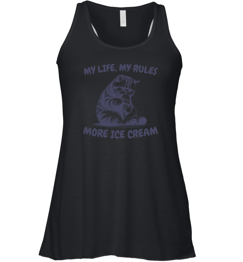 My Life My Rules Cat Eat Ice Cream L dPurple Women's Flowy Tank Top