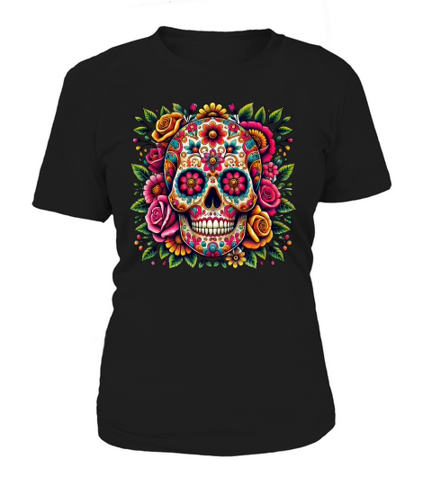 Sugar Skull with Colorful Floral Women's T-Shirt