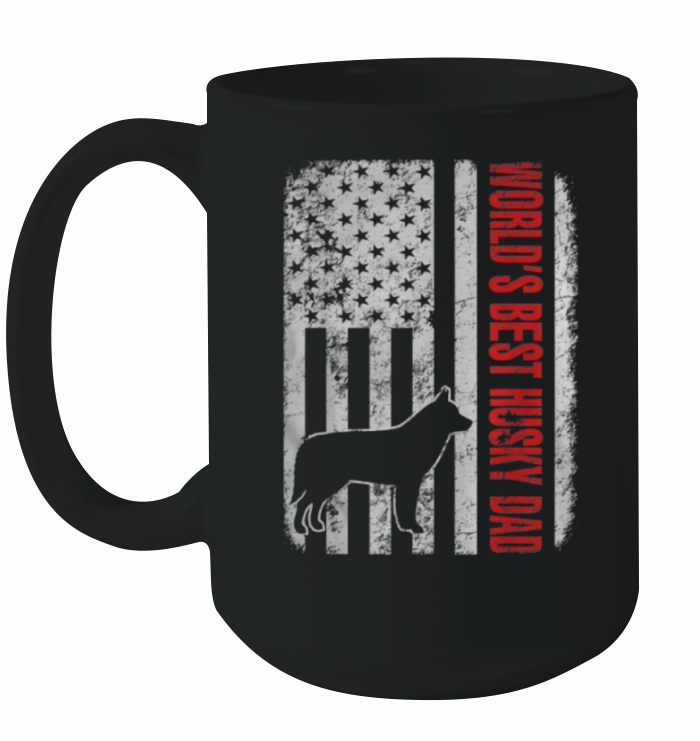World’s Best Husky Dad American Flag shirt Ceramic Mug
