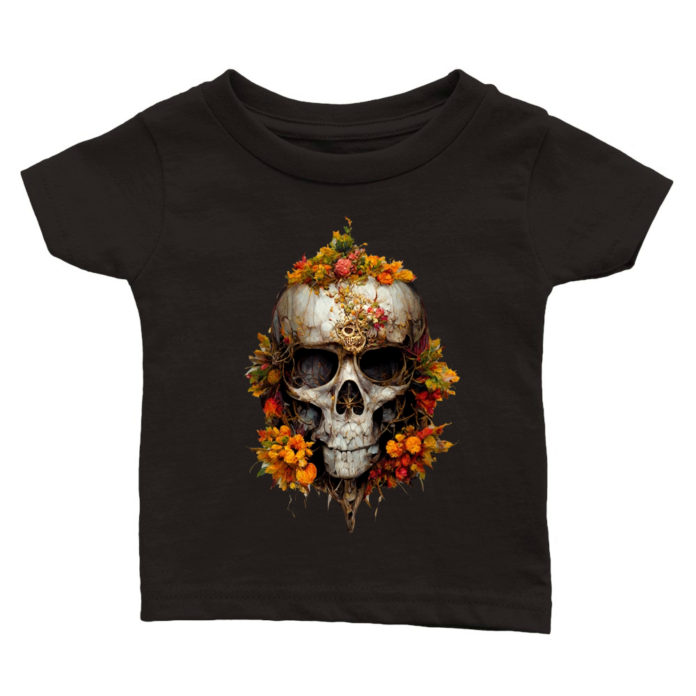 Autumn Skull with Flowers Classic Baby Crewneck T-shirt