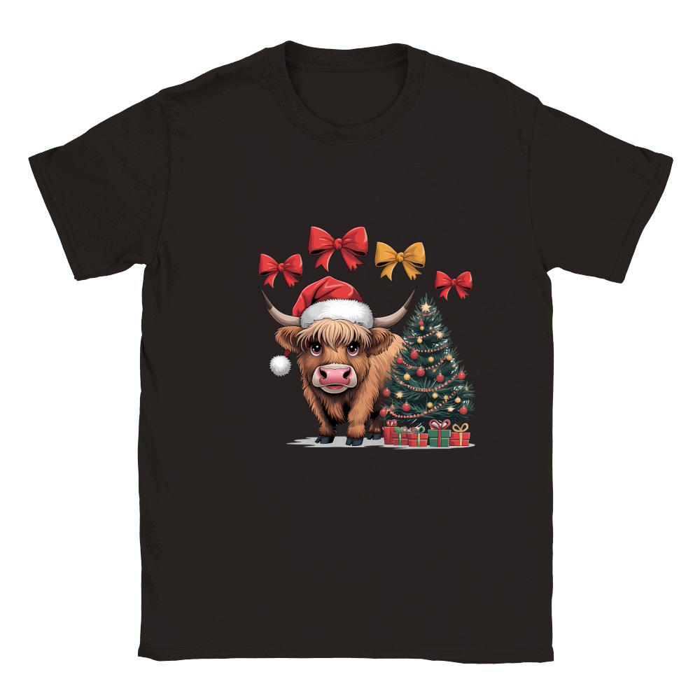 Christmas Highland Cow with Bows Classic Kids Crewneck T-shirt