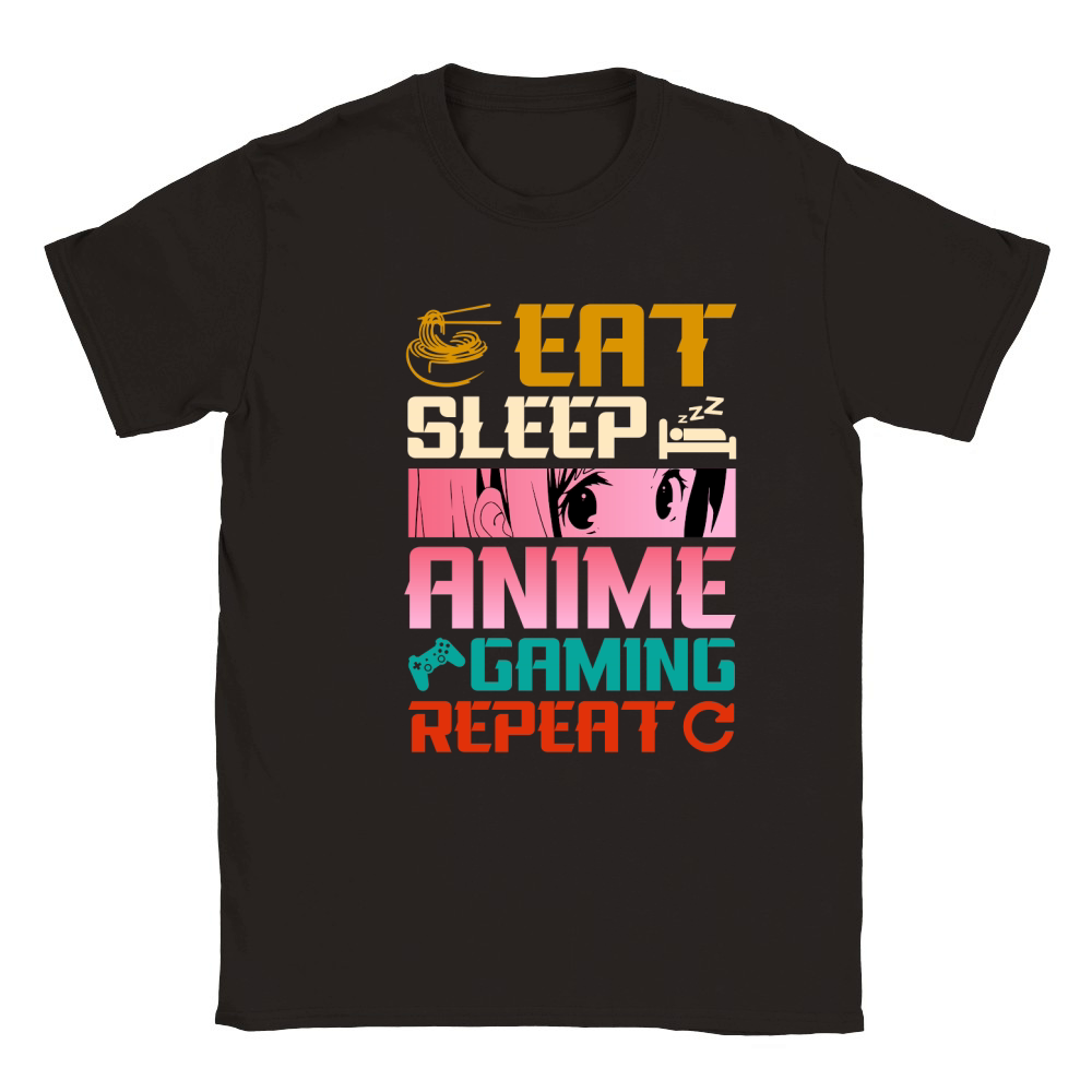 Eat Sleep Anime Gaming Repea (1) Classic Kids Crewneck T-shirt