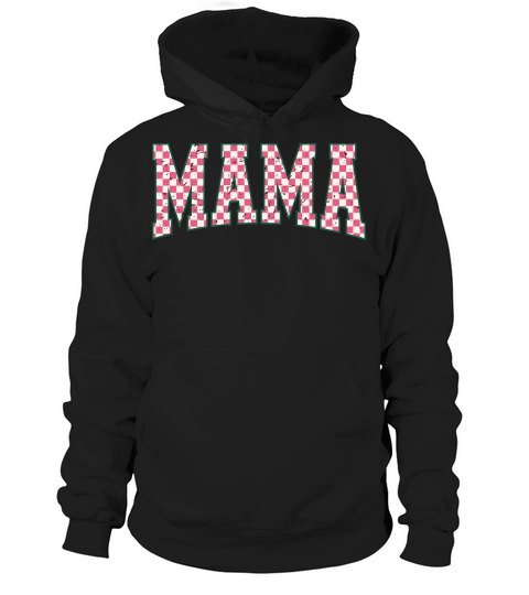 MamaChristmasCheckered Pink Retro Hoodie Unisex