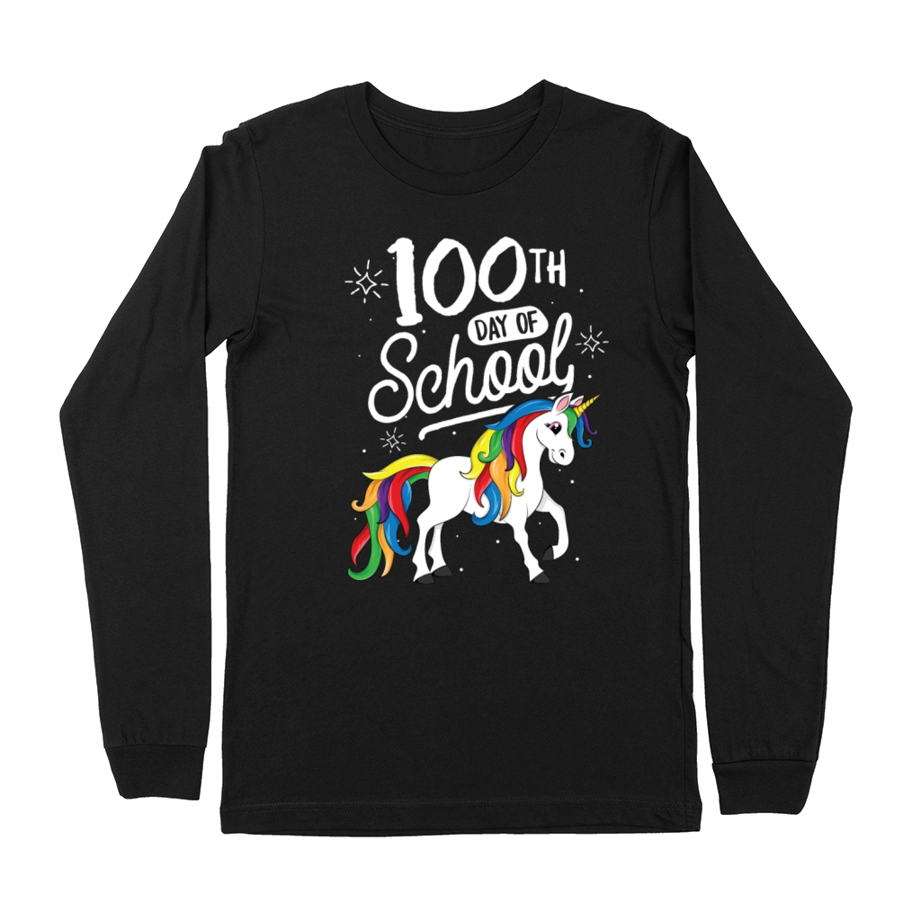 100 Days of School Unicorn TShirt for Girls Premium Long Sleeve