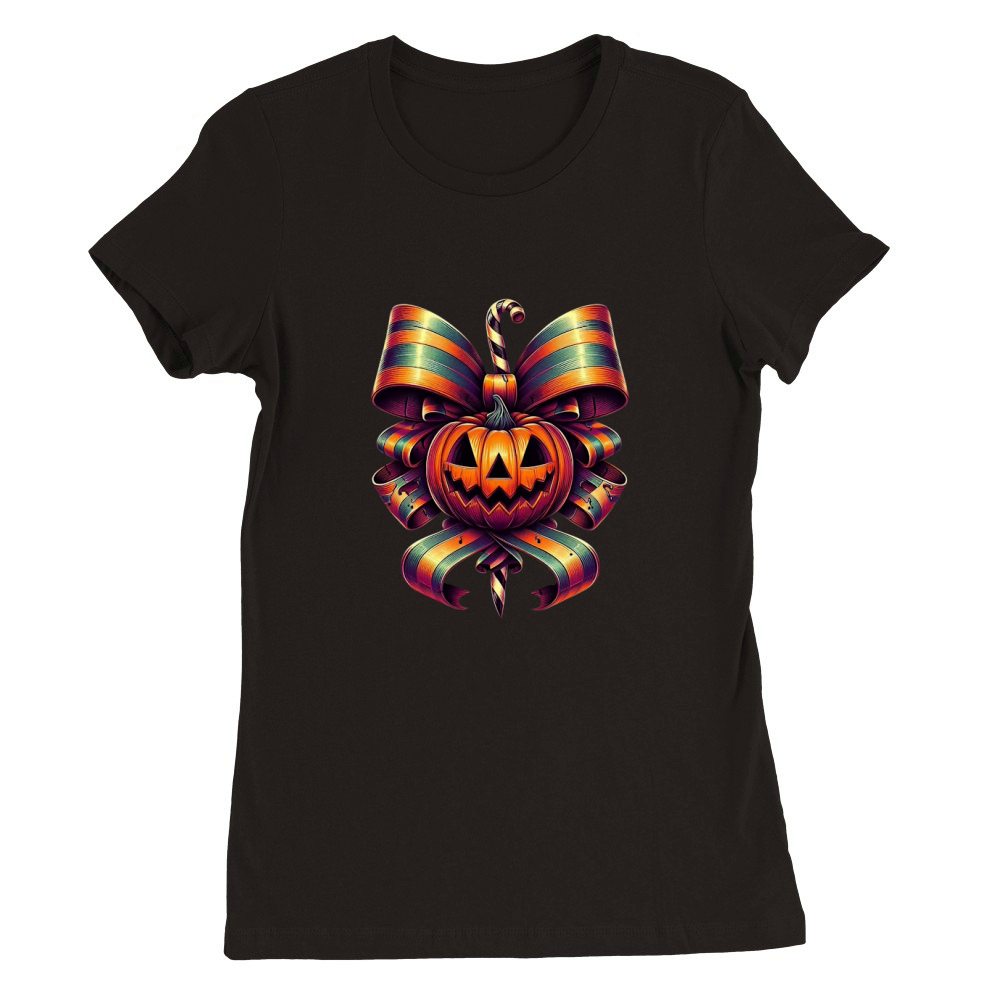 Halloween Movie Stiped Coquette Bow (1) Premium Womens Crewneck T-shirt