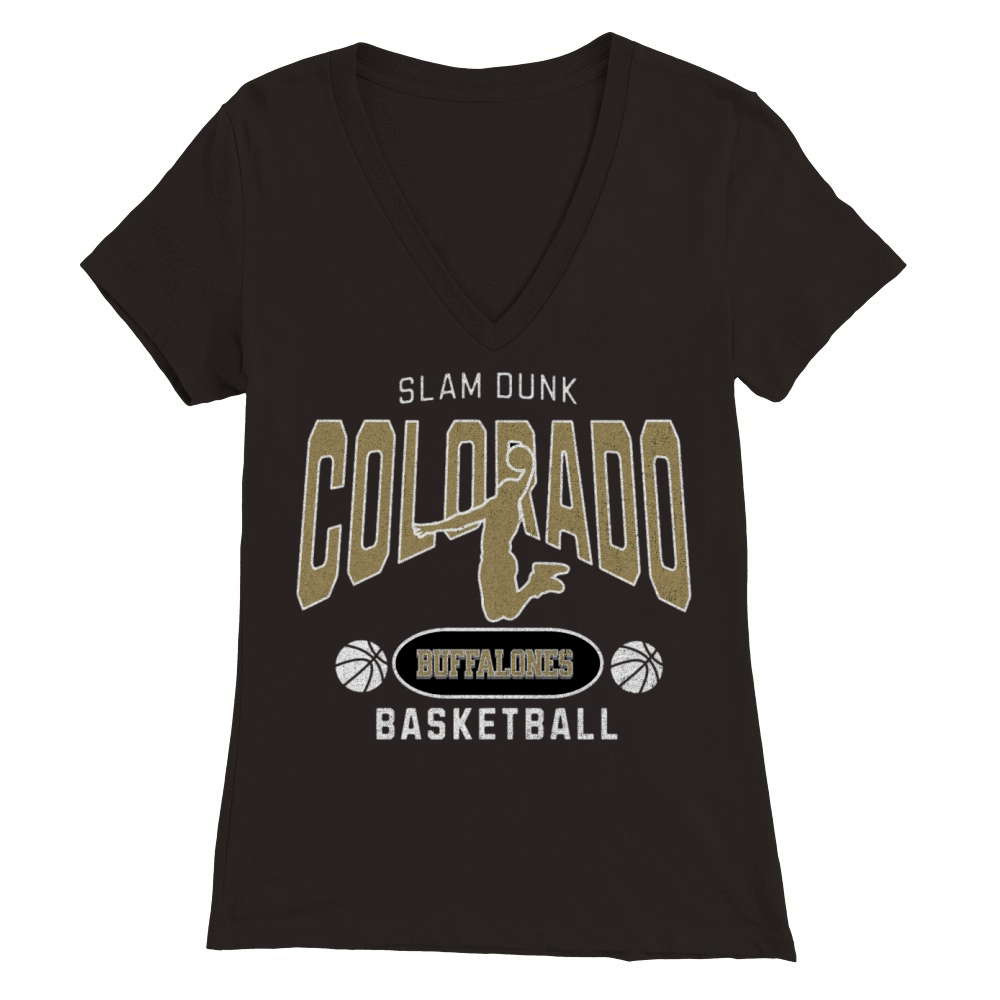 Colorado Buffaloes Slam Dunk Basketball Premium Womens V-Neck T-shirt
