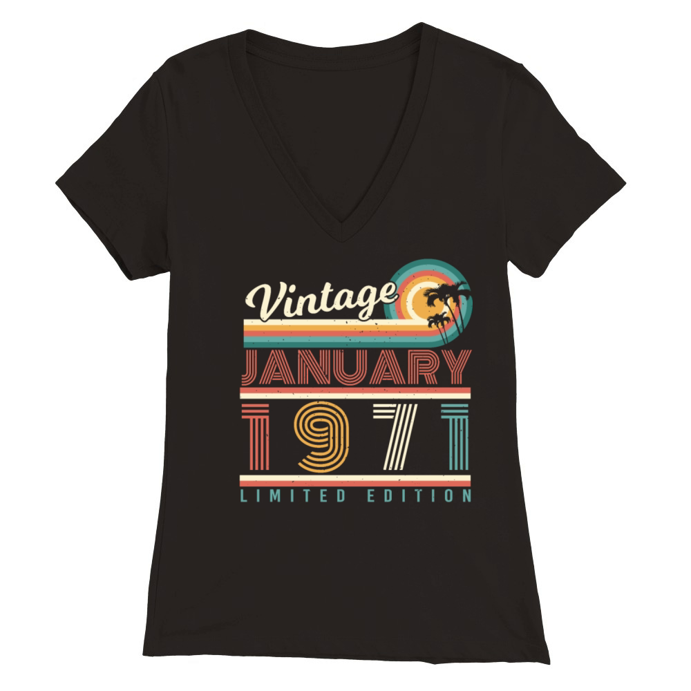 January 1971 Palm Trees Retro Premium Womens V-Neck T-shirt