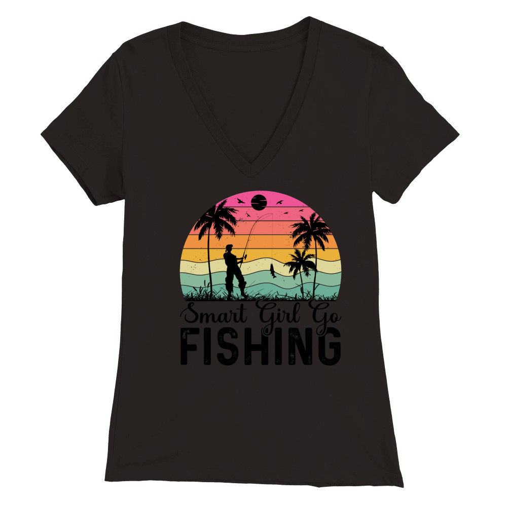 Smart Girl Go Fishing T Shirt Design (3) Premium Womens V-Neck T-shirt