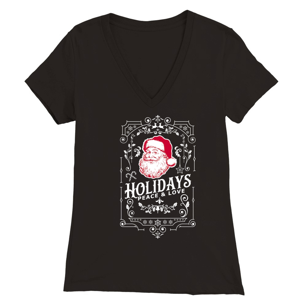 Vintage Christmas  holidays peace and love white 7 red Premium Womens V-Neck T-shirt