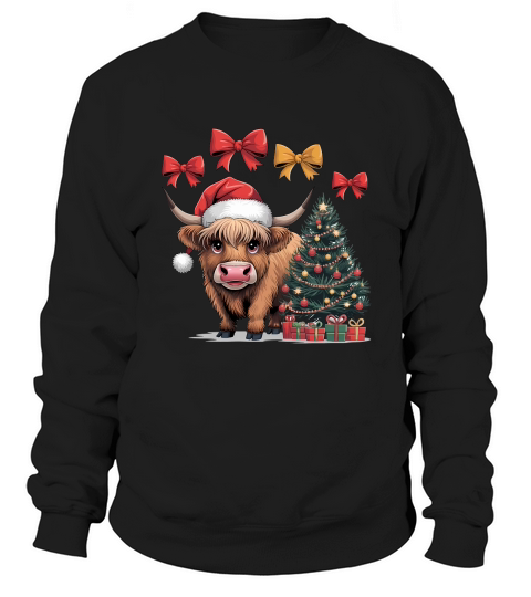 Christmas Highland Cow with Bows Sweatshirt Unisex