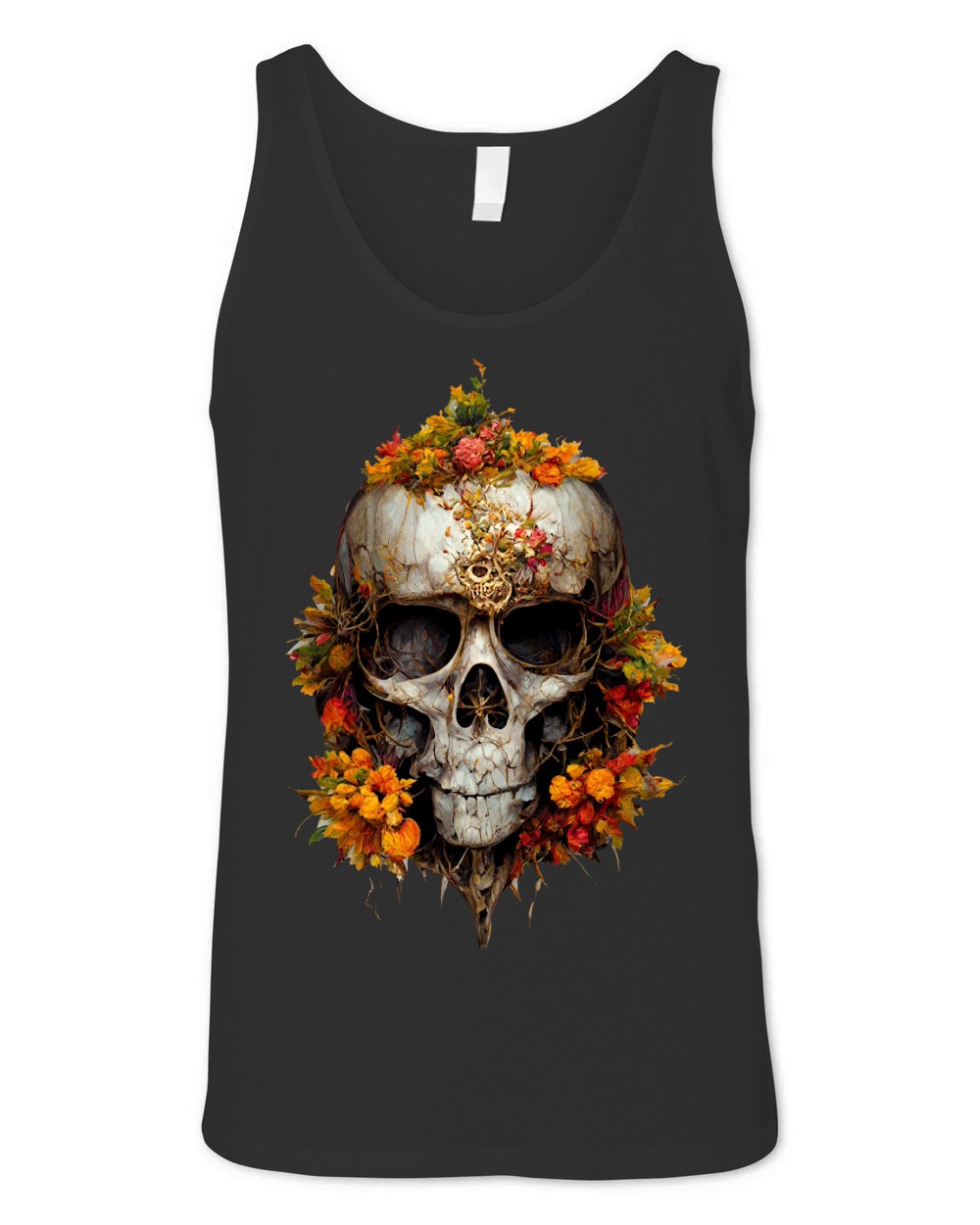 Autumn Skull with Flowers Unisex Jersey Tank
