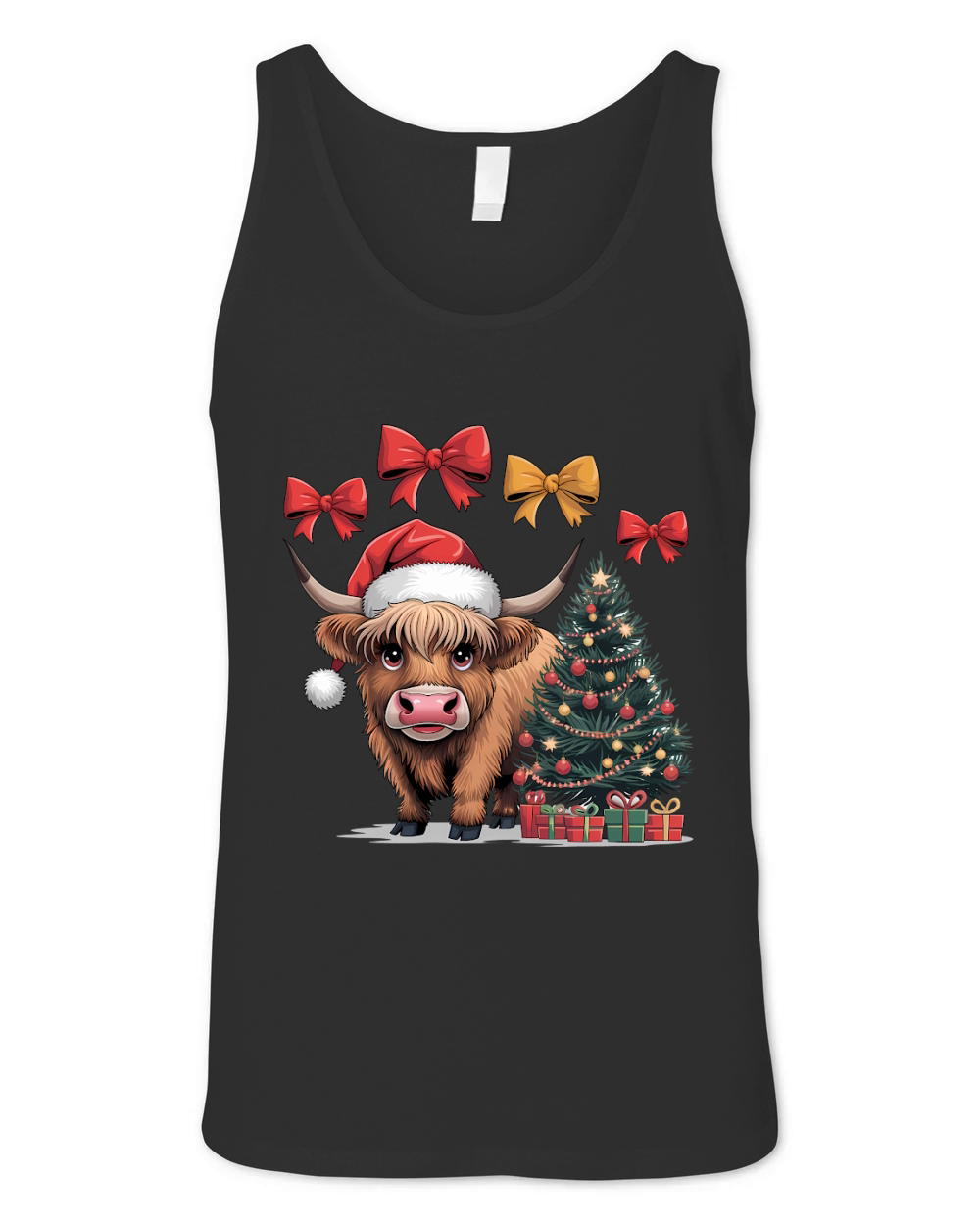 Christmas Highland Cow with Bows Unisex Jersey Tank