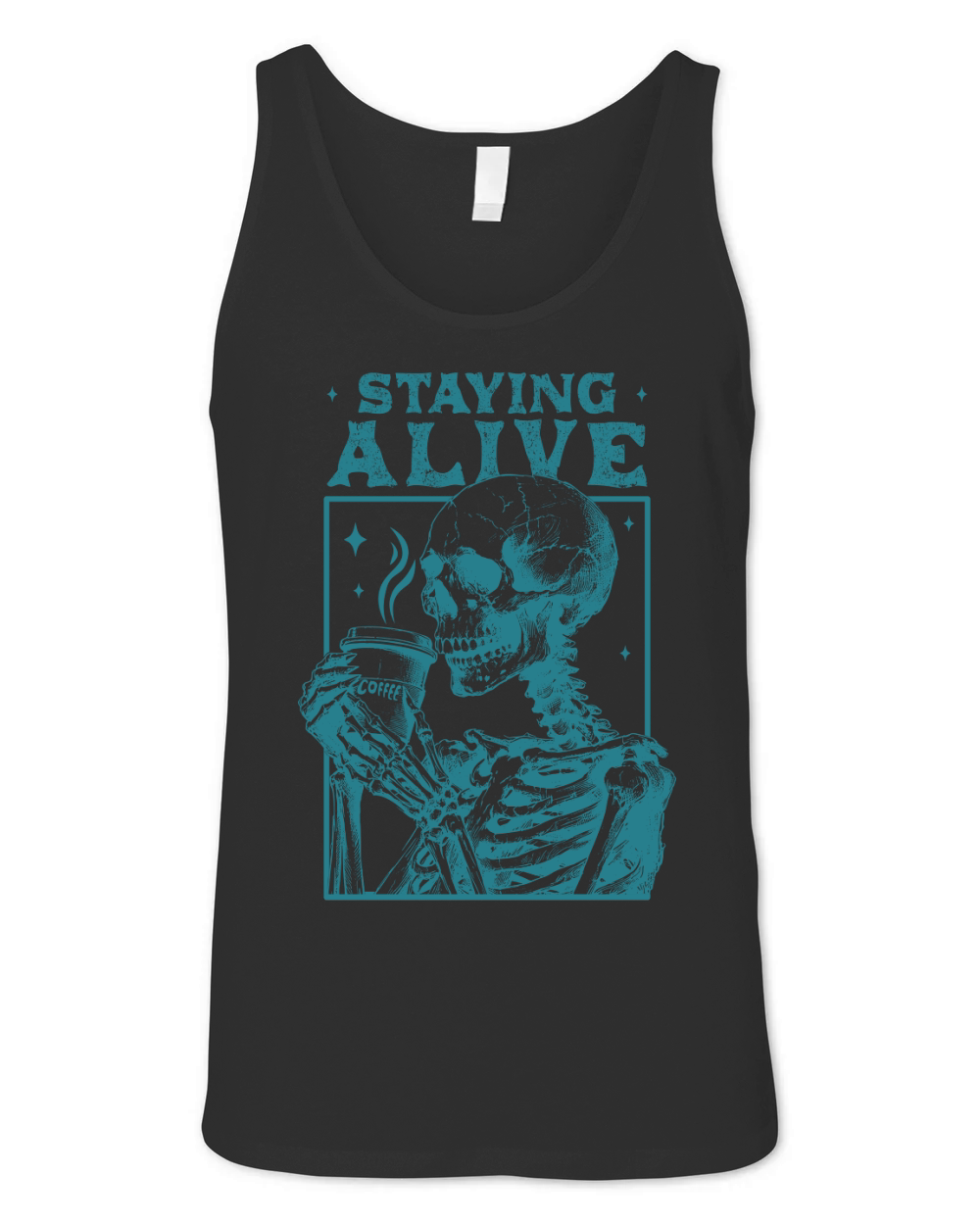 Staying Alive Skeleton Coffee L green Unisex Jersey Tank
