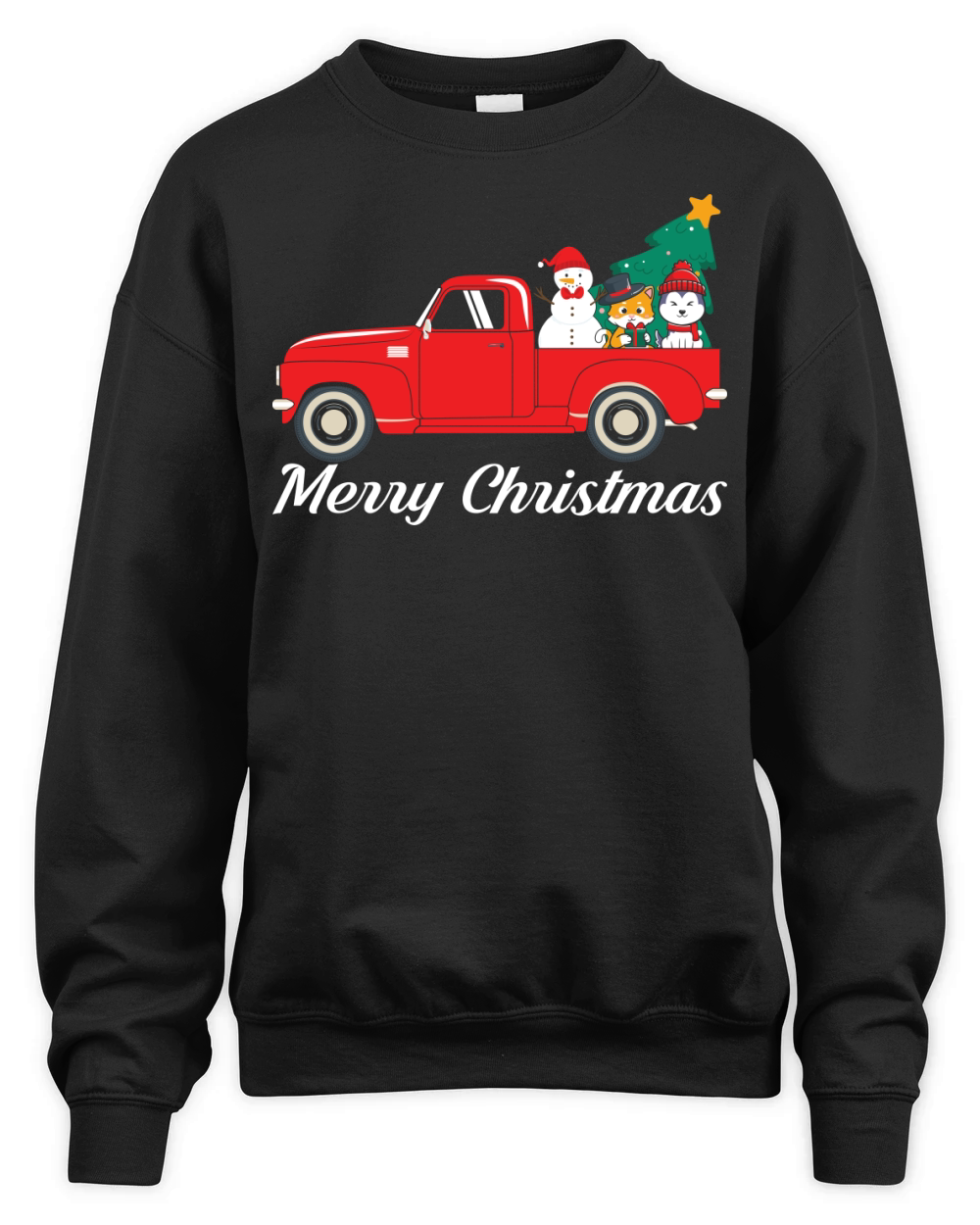 Funny Cat Dog Riding Red Truck Merry Christmas Cute Xmas Unisex Premium Crewneck Sweatshirt