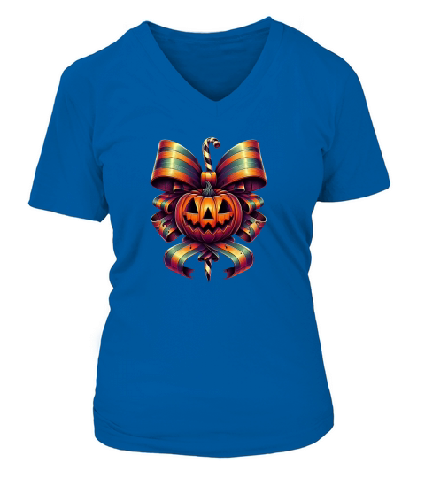 Halloween Movie Stiped Coquette Bow (1) V-neck T-Shirt Woman