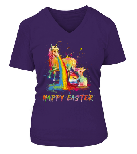 Happy Easter Unicorn Bunny Easter Day V-neck T-Shirt Woman