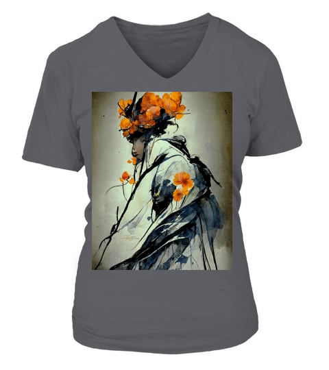 Shinkawa Inspired Digital Art V-neck T-Shirt Woman