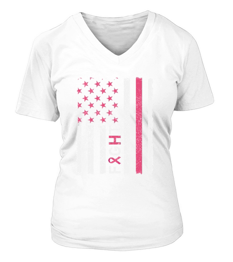 USA Flag Breast Cancer Awareness V-neck T-Shirt Woman