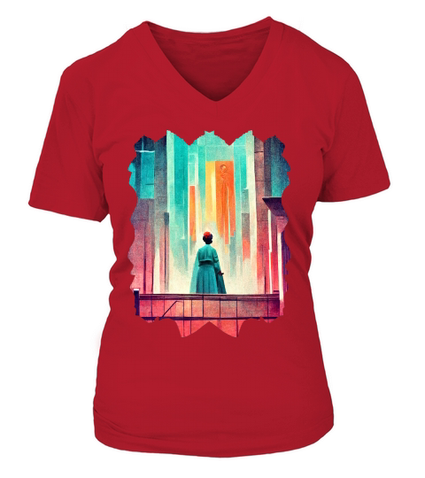 Women Walking City V-neck T-Shirt Woman