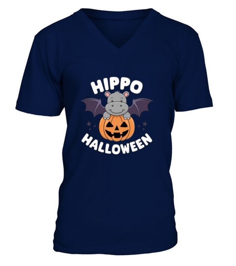 414. hippo halloween V-Neck T-shirt