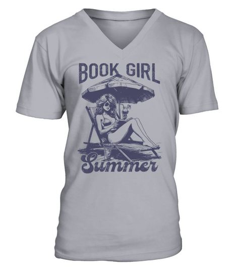 Book Girl Summer L dViolet V-Neck T-shirt