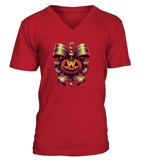 Halloween Movie Stiped Coquette Bow (1) V-Neck T-shirt
