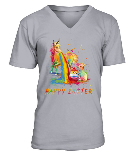 Happy Easter Unicorn Bunny Easter Day V-Neck T-shirt