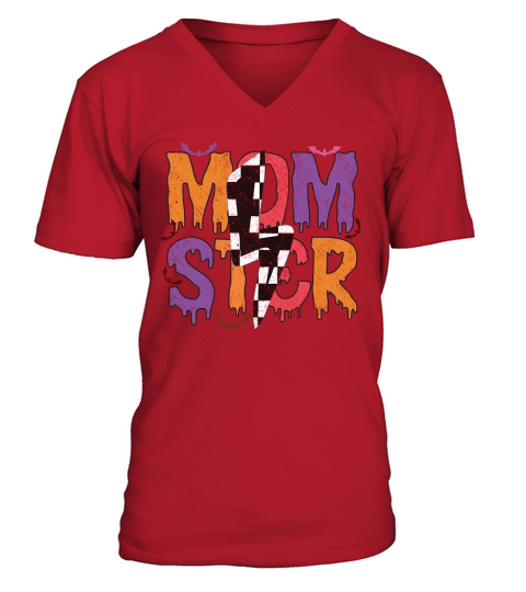 Momster Halloween Checkered Lightning V-Neck T-shirt