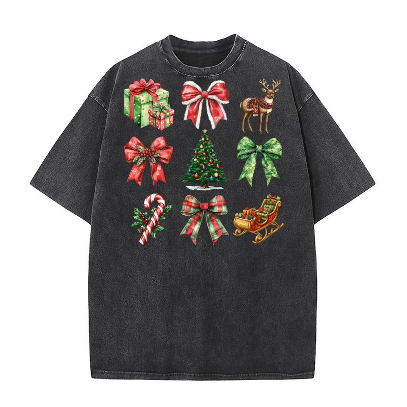 Christmas Coquette Bow 6 Washed T-Shirt