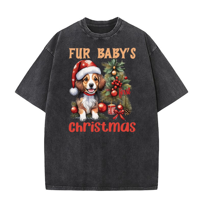 Fur Babys Christmas Dog 1 Washed T-Shirt